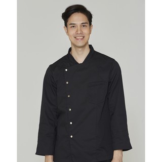 ภาพขนาดย่อของภาพหน้าปกสินค้าdapp Uniform เสื้อเชฟ จอนนี่ แขนยาว Johnny Black Longsleeves Chef Jacket with Press Buttons สีดำ(TJKB1010) จากร้าน dappuniform บน Shopee