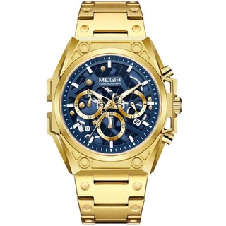 นาฬิกา Megir Skeleton Chronograph Gold Blue 4220
