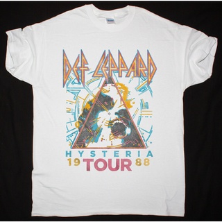 tshirtเสื้อยืดคอกลมฤดูร้อนDef LEPPARD เสื้อยืด ลาย HYSTERIA TOUR 1988 สีขาวSto4XL