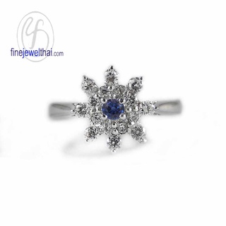 Finejewelthai-แหวนไพลิน-ไพลินแท้-แหวนเพชรCZ-แหวนเงินแท้-พลอยประจำเดือนเกิด-Blue-Sapphire-Silver-Ring-Birthstone-R1289bl