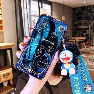 2022 New เคสโทรศัพท์ Vivo V23 5G / V23E Phone Case with Hand Strap and Neck Rope Lovely Cute Doraemon Doll Stand Holder Cartoon Softcase Back Cover เคส VivoV23 VivoV23e Casing