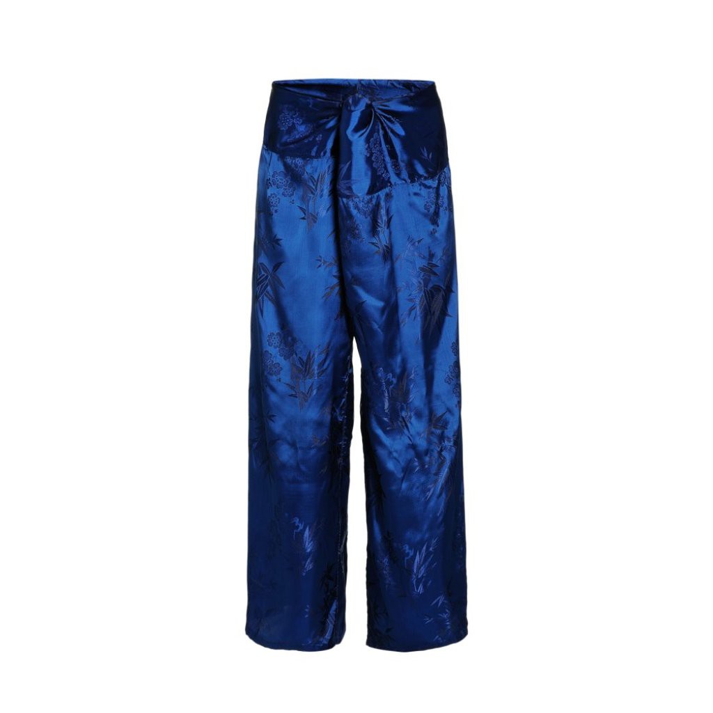กางเกงแพรแท้รุ่นเอวปล่อย-กางเกงผ้าแพรจีนโบราณ-สีน้ำเงิน
