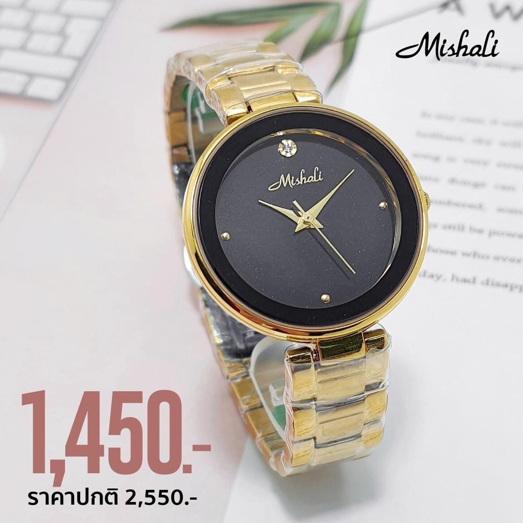 mishali-นาฬิกาแบรนด์เกาหลีของแท้-100-สายสแตนเลส-รุ่น-mi-18005-สายสีทอง-หน้าปัดำ-gold-by-budgerigar-time