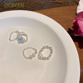 Doreen แหวนมุกดอกไม้สไตล์วินเทจเครื่องประดับแฟชั่นเกาหลี 2ชิ้น/ชุด