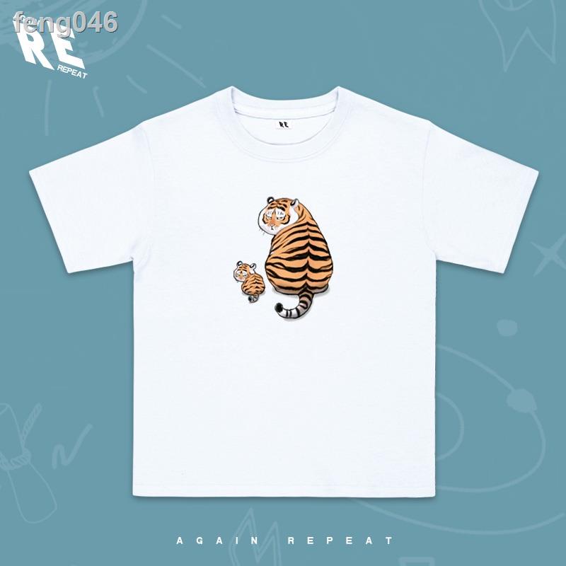 tiger-look-back-คลาสสิกรูปแบบพิมพ์-retro-สไตล์ผู้ชายสั้น-t-ฤดูร้อนรอบคอสั้นแขนสั้นผ้าฝ้ายเสื้อยืด-fujima-ไขมันอินเทรน