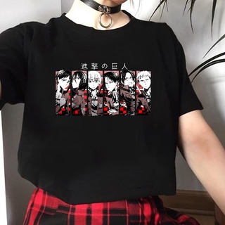 เสื้อยืด Japanese Anime Attack on Titan T-shirt Women Levi·Ackerman Cartoon Print Ulzzang Harajuku Dark Punk Top Gothic