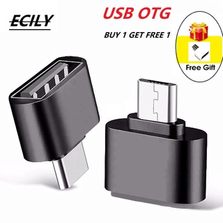 Ecily [ซื้อ 1 แถม 1] อะแดปเตอร์ชาร์จ USB 2.0 เป็น USB OTG ขนาดเล็ก สําหรับสมาร์ทโฟน PC Android