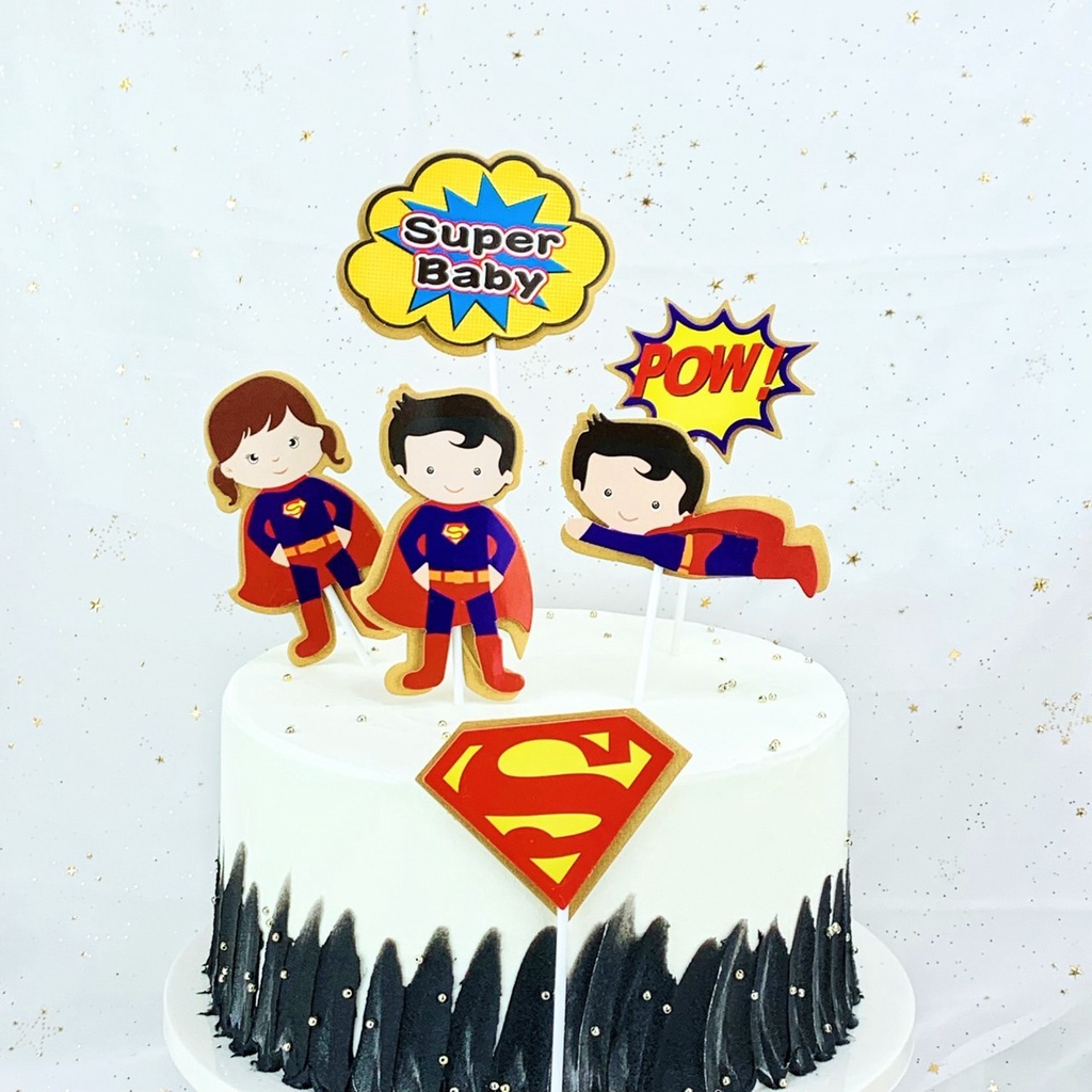 พร้อมส่งจากไทย-ชุดป้ายปักเค้กวันเกิด-ป้ายปักเค้กวันเกิด-การ์ตูน-ป้ายตกแต่งเค้ก-batman-spiderman-superman