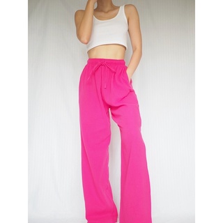 CCG07 กางเกงขายาว ผ้า cotton crinkle gauze  สีชมพู