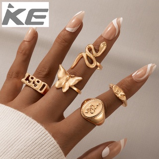 Jewelry Snake Gold Ring Set of Five Butterfly Number Geometric Ring Set for girls for women lo