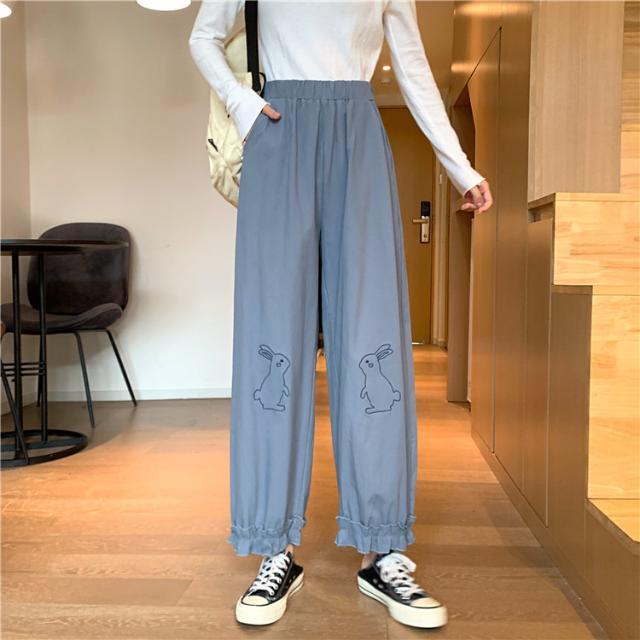 กางเกงน่ารักสไตล์ฮาราจูกุผู้หญิงเวอร์ชั่นเกาหลี-2022-ใหม่กางเกงทรงหลวมเอวสูงทรงหลวม
