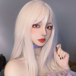 ผมปลอม ☜Harajuku Lolita Wigs และผู้ชายและผู้หญิงเต็มหัว, insin ens ในความยาวผมตรงผม bangs white soft hair hair hair hair