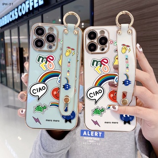 Compatible With iphone 11 Pro MAX SE 2020 X XS XR 6 6S 7 8 Plus 2022 เข้ากันได้ เคสไอโฟน สำหรับ Case Cartoon Funny Pattern Wrist Strap TPU เคส เคสโทรศัพท์ เคสมือถือ Protective Case Full Cover Shockproof Shells