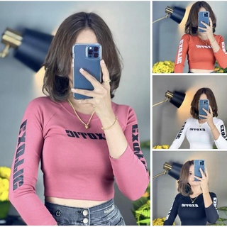 เสื้อแขนยาวครอปรัดรูปอก30-36”ผ้าเรย่อน