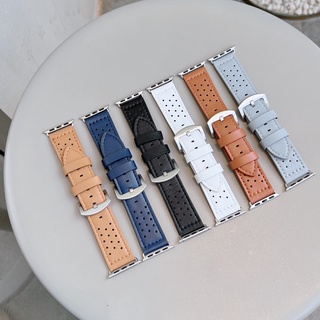 สายนาฬิกาข้อมือหนังแท้ ระบายอากาศ ใส่สบาย สําหรับ Apple Watch Series 7 SE 6 5 4 3 2 1Buckle Band Correa for iWach 38 40 41 42 44 45 มม.