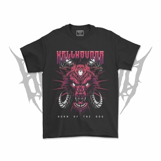 คอลูกเรือเสื้อยืดคอกลมเสื้อยืด ลาย HELLHOUND BAND V2ผ้าฝ้ายแท้