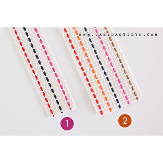 สายกระเป๋าผ้าสปันเย็บสี พื้นขาว สายกระเป๋างานควิลท์ ตัดเย็บ งานฝีมือ DIY จำนวน 1 หลา (Spun Color Stripe)