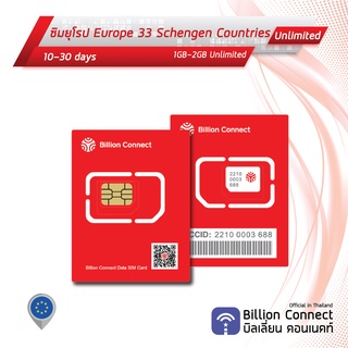 Europe 33 Schengen Countries Sim Card Unlimited 1GB-2GB Daily: ซิมยุโรป 10-30 วัน by ซิมต่างประเทศ BC
