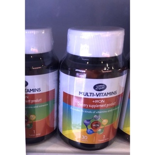 Boots Multi Vitamins +iron วิตามิน และ แร่ธาตุรวม 16ชนิด อาหารเสริม ธาตุเหล็ก 30เม็ด