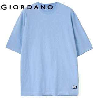 Giordano Men T-Shirts Trendy Dropped-Shoulder Loose Design Slub Cotton T-Shirts Plain Summer Short Sleeves Smooth Tops