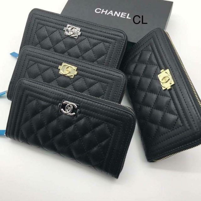 กระเป๋าสตางค์-chanel-ซิบรอบ-หนังแลมป์-หนังคาเวีย