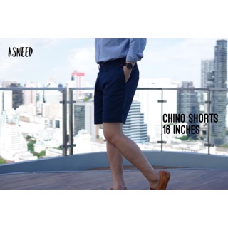 กางเกงขาสั้นผู้ชาย 16 นิ้ว ผ้าชิโน่ คอตตอน 100% Chino Shorts : Navy Blue สีกรม