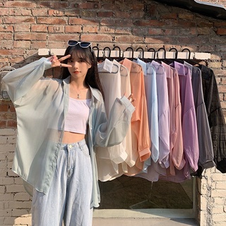 เสื้อเชิ้ต เสื้อเชิ้ตผู้หญิง แขนยาว เสื้อเชิ้ตชีฟอง ทรงคลาสสิค สีพื้น ไม่ร้อน ผ้าเบาเย็นสบาย ​ไตล์มินิมอลเสื้อเชิ๊