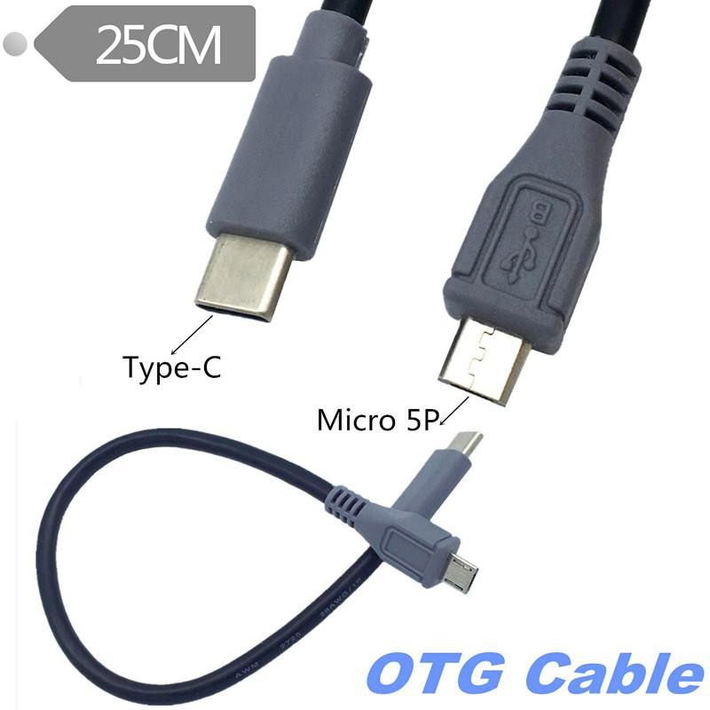 รูปภาพสินค้าแรกของUSB Type C 3.1 Male To Micro USB 5 Pin B Male Plug Converter OTG Adapter Lead Data Cable for Mobile Macbook 25cm