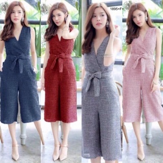 ส่งไว 1-2วันถึง Jumpsuit ทรง 5 ส่วน คอวีไขว้