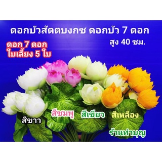 บัว ดอกบัว ดอกบัวสัตตบงกช บูเก้ดอกบัว สูง40 ซม. ประกอบด้วย ดอก7ดอก ใบเลี้ยง5 ใบ มี 4 สี บัวไหว้พระ บัวประดับ ช่อดอกบัว