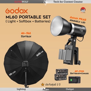 ชุดไฟสตูดิโอพกพา Godox ML60 Travel Set includes ML60 LED+Softbox AD-S60+แบตเตอรี่ NP-F750 2 &แท่นชาร์จ ประกันศูนย์ 2 ปี
