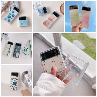 เคสโทรศัพท์มือถือแบบใส กันกระแทก สี่มุม ลายดอกไม้น่ารัก สําหรับ Samsung Galaxy Z Flip 3 Flip4 ZFlip3 4