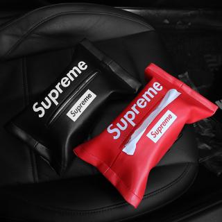 สินค้า กล่องใส่ทิชชู่ หนัง ลายSupreme สำหรับติดรถยนต์