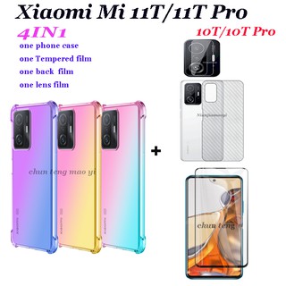 (4 in 1) เหมาะสำหรับ Xiaomi Mi 11T และ 11T Pro Mi 11 lite /11 ultra /10T/10T Pro/10T Lite 5G ไล่ระดับโทรศัพท์มือถือ + ฟิล์มกระจกนิรภัยหน้าจอ + บอร์ดคาร์บอนไฟเบอร์ + เลนส์กล้องฟิล์มกันรอย