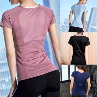 EVE-YOGA-109 เสื้อออกกำลังกายผู้หญิง เสื้อฟิตเนส เสื้อโยคะ แขนสั้น ทรงเข้ารูป ซีทรูหลัง