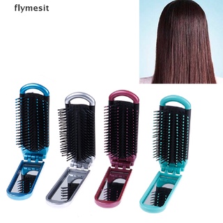 flymesit Folding hair brush with mirror compact pocket size travel car purse bag