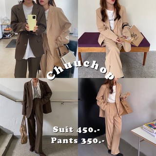 CHUUCHOP_พร้อมส่ง(C2168-C2169)🍞🧸🏖Chocolate chip suit and pants เสื้อสูทและกางเกง (ขายแยกชิ้น)