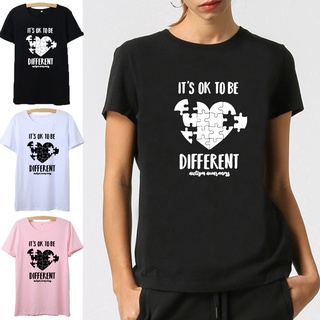 เสื้อคู่วินเทจ - มันตกลงที่จะแตกต่างกันพิมพ์เสื้อยืดผู้หญิงออทิสติกการรับรู้ Tshirt ผู้หญิงผ้าฝ้ายแ