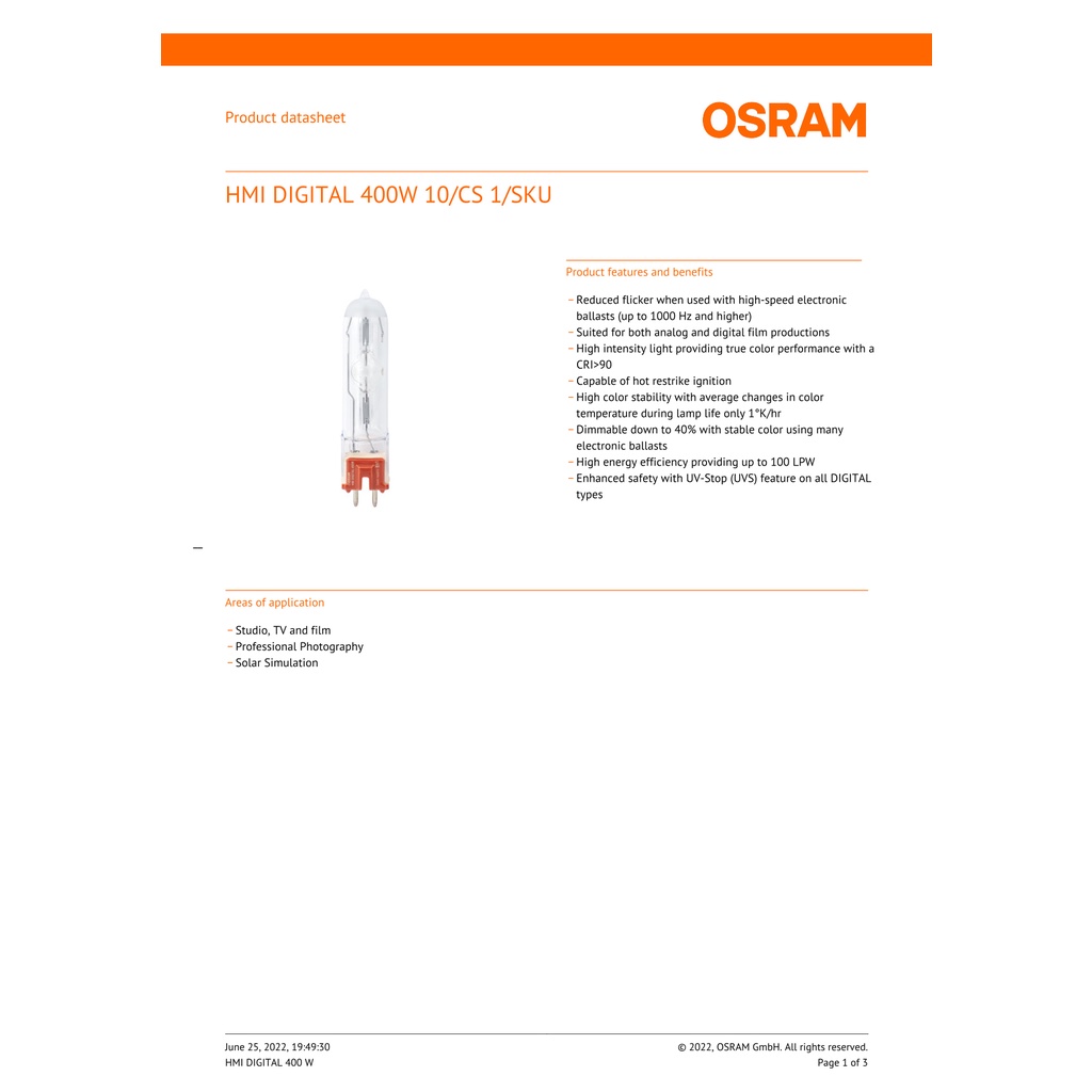 หลอดไฟosram-hmi-digital-400w