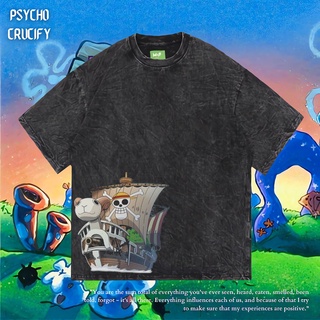 เสื้อยืดโอเวอร์ไซส์เสื้อยืด ขนาดใหญ่ พิมพ์ลายการ์ตูน One Piece Psycho Crucify | หินล้างทําความสะอาด | เสื้อยืด ขนาดใหญ่