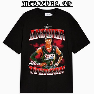 TSHIRTฝ้ายเสื้อยืด พิมพ์ลาย Nba THE ANSWER BASKET ALLEN IVERSON LAKERS VINTAGE DISTRO TEE 24S สีดํา สําหรับผู้ชาย ผู้หญิ