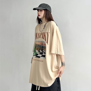 เสื้อยืดแขนสั้น พิมพ์ลายตารางหมากรุก สไตล์ฮาราจูกุ อเมริกัน ฤดูร้อน สําหรับผู้ชาย และผู้หญิง