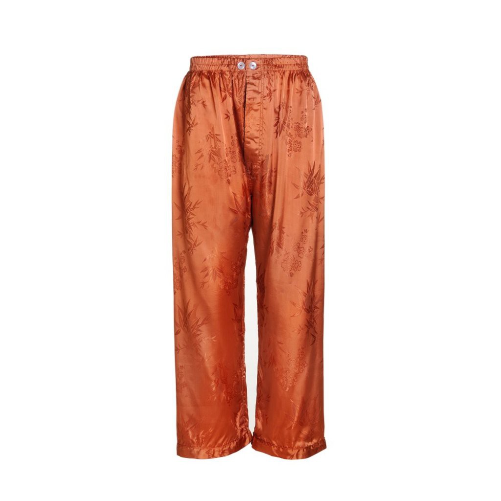 กางเกงผ้าแพรจีนโบราณ-รุ่นเอวยางยืด-มีกระดุมหน้า-สีอิฐ-เอว-28-32