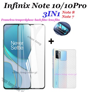 สินค้า 3 in 1 เหมาะสำหรับ Infinix Note 10/Note 10Pro/Note 10Pro NFC HD ฟิล์มกันรอยขอบสีดำแบบเต็มหน้าจอ + ฟิล์มกระจกนุ่ม + ฟิล์มหลังคาร์บอนไฟเบอร์