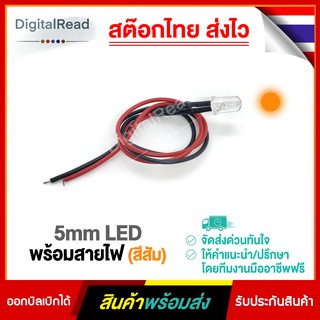 5mm LED พร้อมสายไฟ (สีสัม)