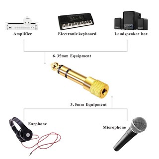 อะแดปเตอร์แปลงหัวต่อสายสัญญาณเสียง Adapter, 6.35mm (1/4 inch) Male to 3.5mm (1/8 inch) Female Headphone Jack Plug, Gold
