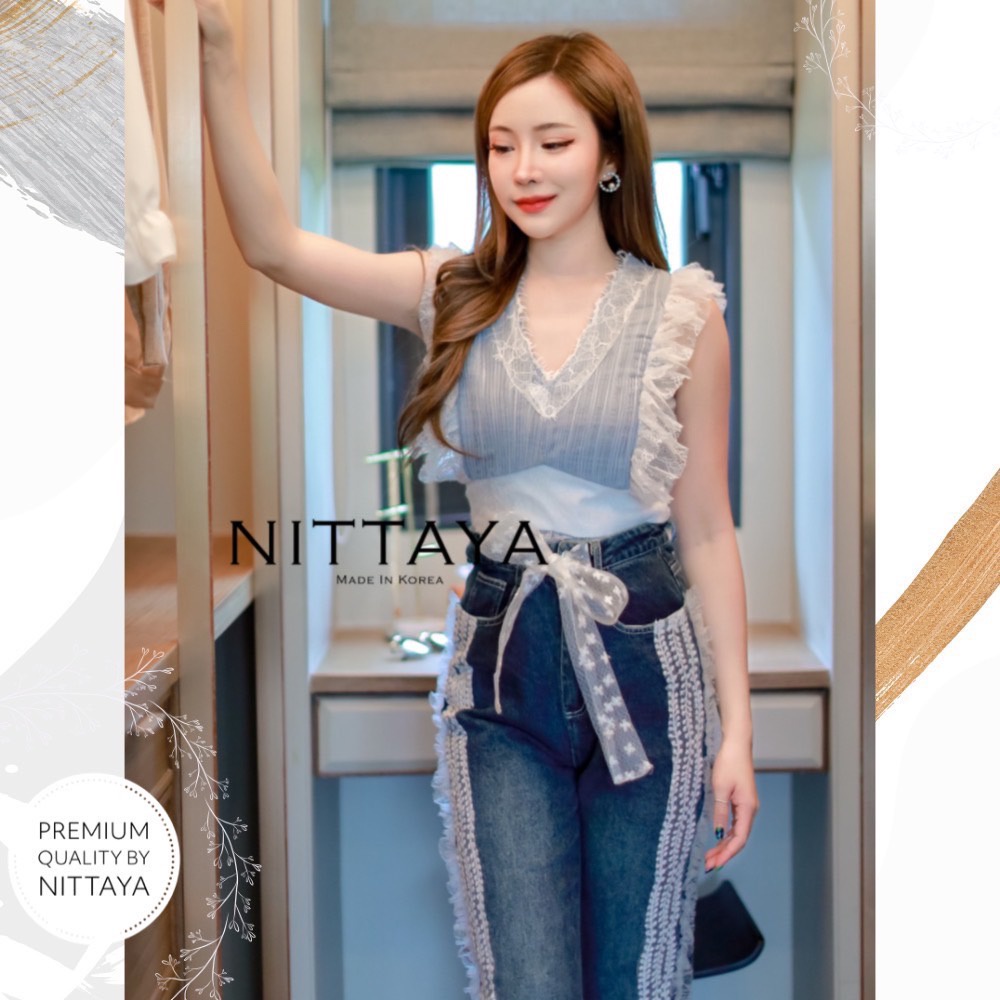 nittaya-set-เสื้อเเขนกุดระบายลูกไม้-กางเกงยีนส์ขายาว-งานคุณภาพที่ไม่เคยทำให้คุณผิดหวัง