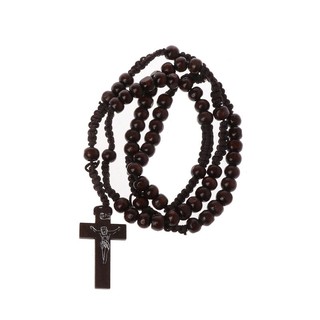 ARIN❥Wooden Beads Rosary Necklaces with Jesus Imprint Cross Religious Jesus