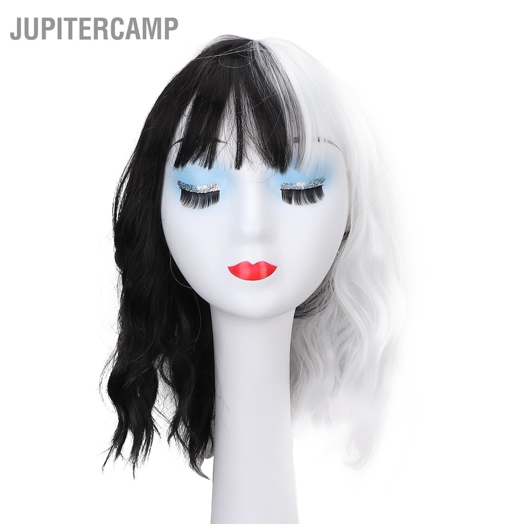 jupitercamp-วิกผมสั้น-หยิกหยักศก-สังเคราะห์-สีดํา-สีขาว-แฟชั่น-สําหรับแต่งคอสเพลย์-ปาร์ตี้