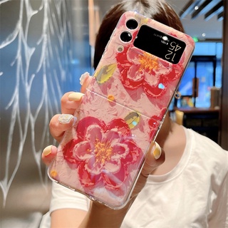 เคสโทรศัพท์มือถือแบบนิ่ม ซัมซุง Samsung Galaxy Z Flip Fold 4 3 5G 2022 New Phone Case Bling Glitter TPU Softcase Lovely Cute Pink Romantic Flowers Smartphone Casing Back Cover ZFlip Flip4 Flip3 ZFold Fold4 Fold3